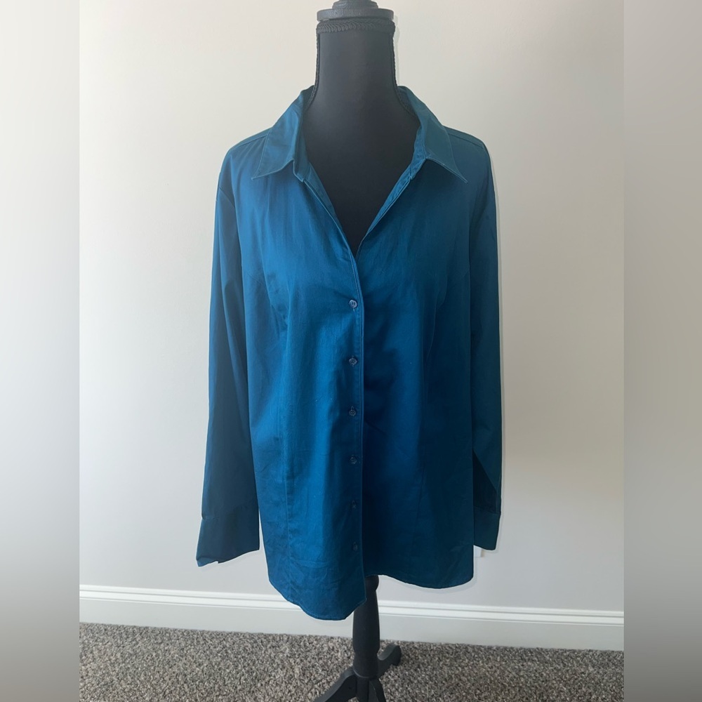 Lane Bryant Teal Cotton Button Front Blouse Size 20
